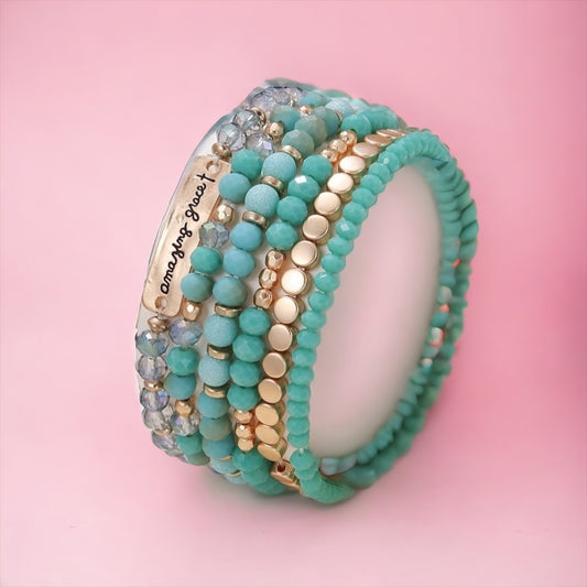 Amazing Grace Beaded Bracelet-Turquoise