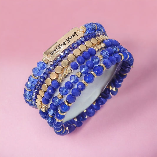 Amazing Grace Beaded Bracelet- Blue