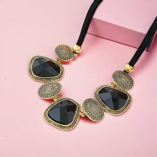 Black Crystal and Gold Necklace