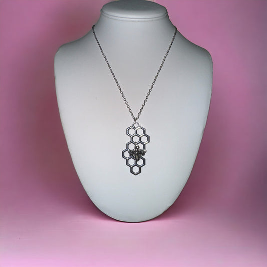 Silver Bee Hive Necklace