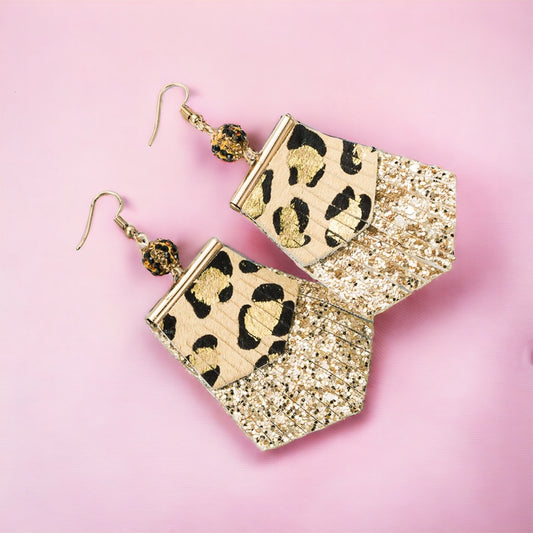 Gold Leopard Glitter Earrings