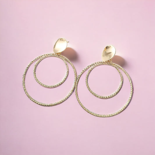 Studded Double Golden Hoops