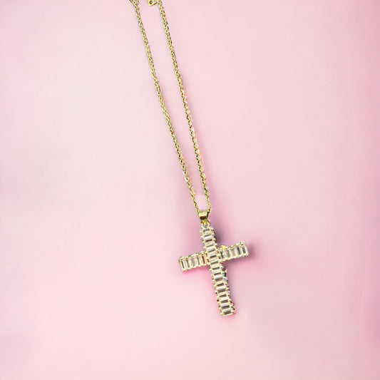 Gold & Crystal Cross Necklace